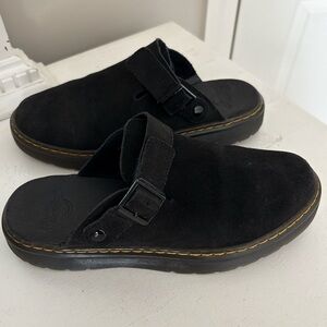 Black suede Dr. Martens Carlson Clogs